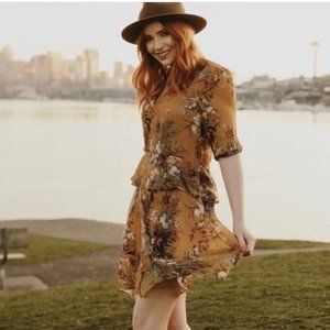 Printed Flutter-Sleeve Shirtdress by dRA from Anthropologie - Size Small